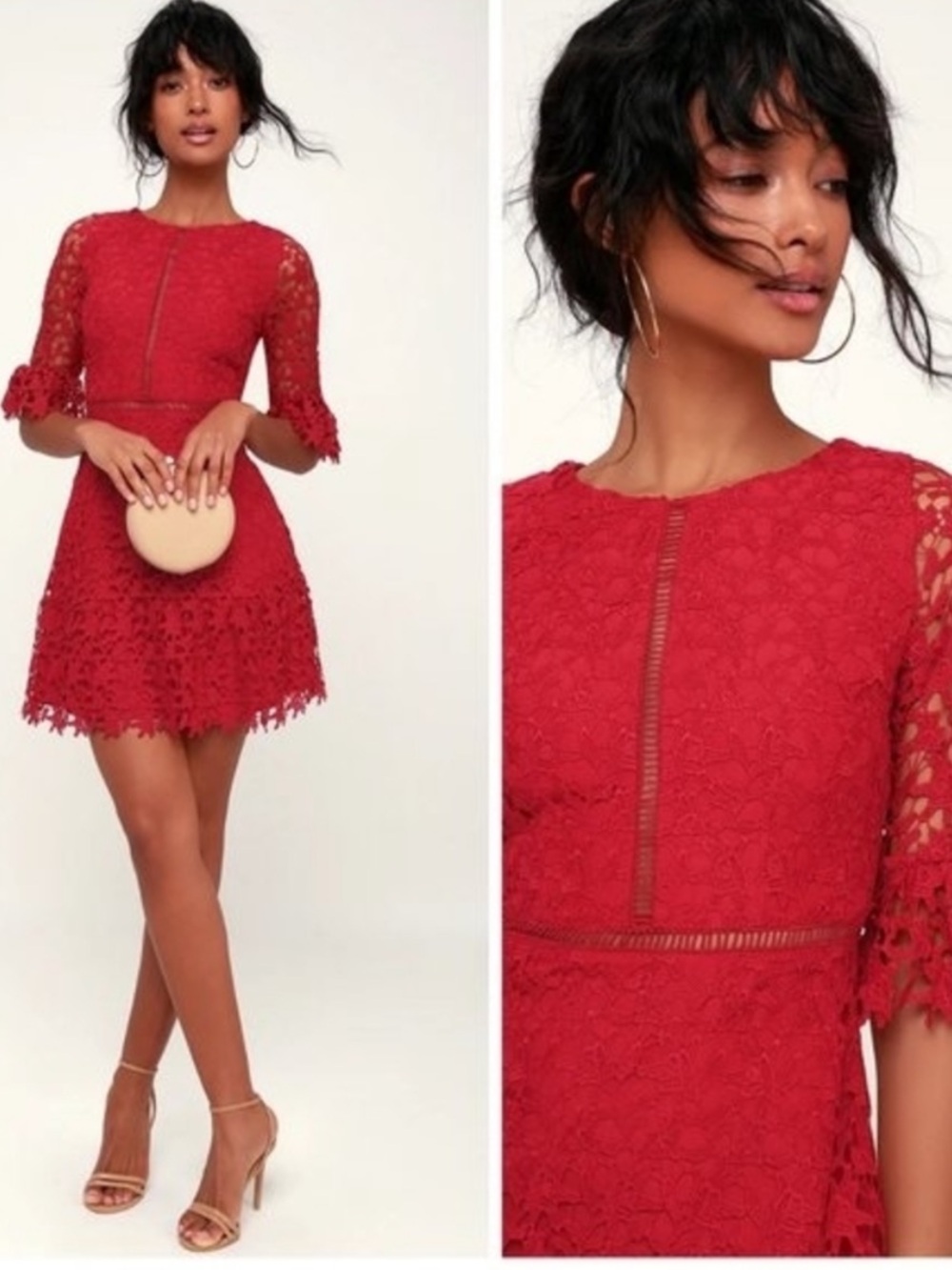 BB Dakota RSVP Red Floral Lace Fit-and-Flare Dress Size 6